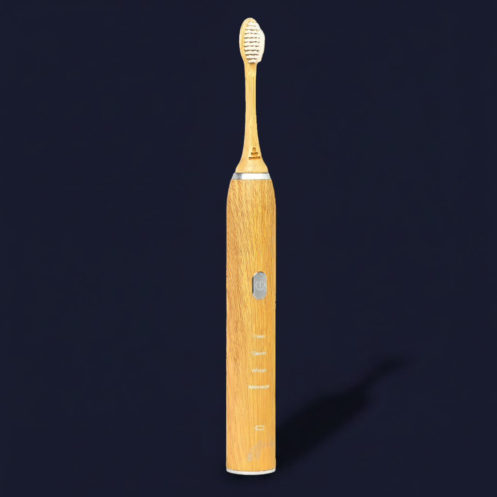 Wooden electric toothbrush on a clean background