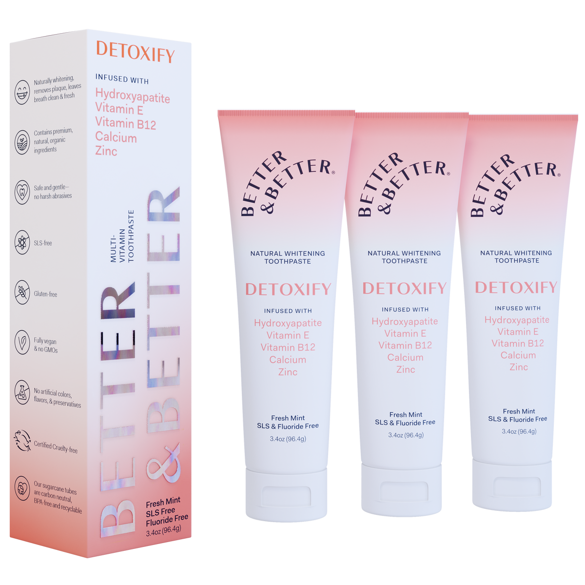 Detoxify Zinc Toothpaste 3-Pack with packaging