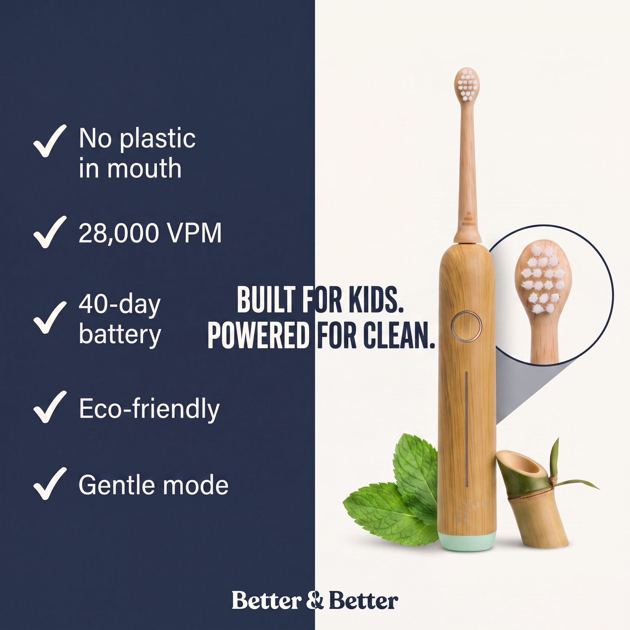 Kids Bamboo Sonic Toothbrush (Green)